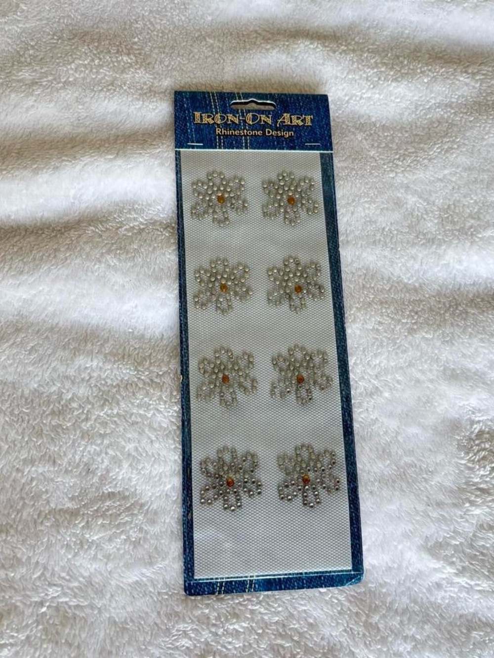 Vintage 2000s iron on bedazzled daisy patches.